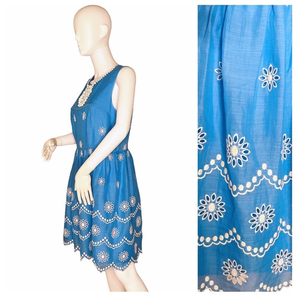 NWT Collette Dinnigan Summer Sky Short Day Dress with Cutwork Embroidery Size L. - Picture 3 of 11